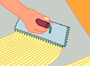 нанесение клея гребенкой